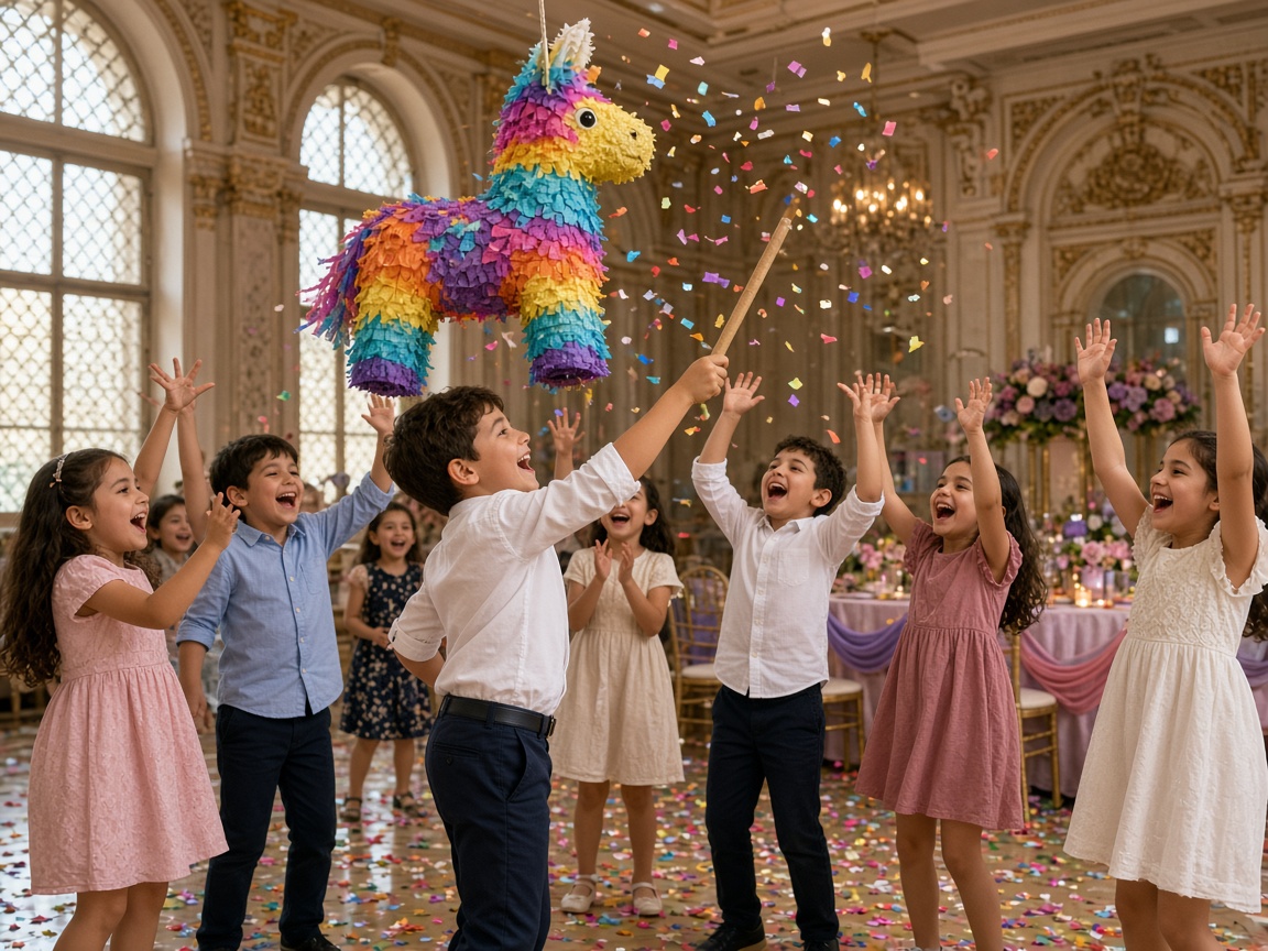 Piñata oyununda neşeli çocuklar